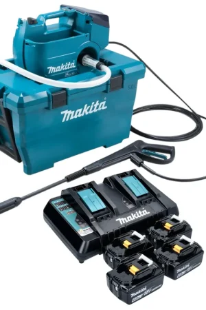 Retour Gratuit Makita DHW 080 PG4K Nettoyeur haute pression sur batterie 36 V ( 2x 18 V ) 80 bar 380 l/h Brushless + 4x batterie 6,0 Ah + chargeur double