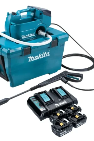 Meilleur Choix Makita DHW 080 PF4K Nettoyeur haute pression sur batterie 36 V ( 2x 18 V ) 80 bar 380 l/h Brushless + 4x batterie 3,0 Ah + chargeur double