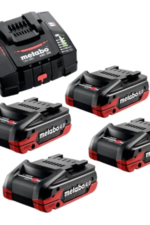 Metabo Set de base 4x bloc batterie LiHDX 18 V 4,0 Ah ( 4x 624974000 ) + chargeur ASC 290 ( 627370000 ) Meilleure Vente
