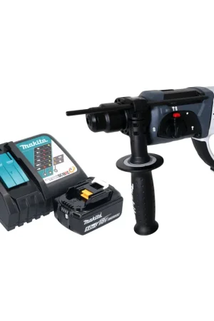 Dernière Chance Marteau perforateur sans fil Makita DHR 202 RT1W 18 V 20 mm 2,0 J blanc + 1 batterie 5,0 Ah + chargeur