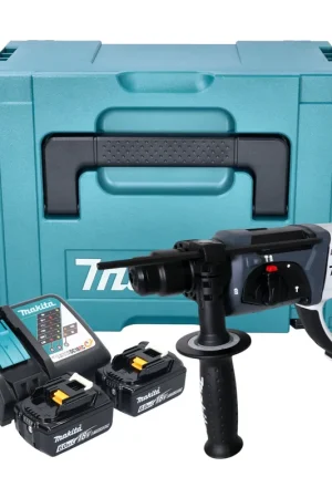 Marteau perforateur sans fil Makita DHR 202 RGJW 18 V 20 mm 2,0 J blanc + 2 batteries 6,0 Ah + chargeur + Makpac Dernière Chance