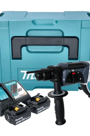 Vente Directe Marteau perforateur sans fil Makita DHR 202 RFJW 18 V 20 mm 2,0 J blanc + 2 batteries 3,0 Ah + chargeur + Makpac