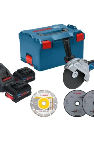 Prix Choc Bosch GWS 18V-180 P Professional Akku Winkelschleifer 18 V 180 mm Brushless + 2x ProCORE Akku 8,0 Ah + Ladegerät + L-Boxx