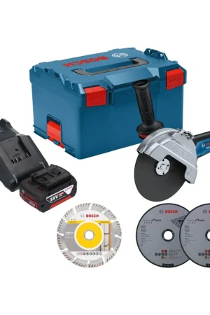 Bosch GWS 18V-180 P Professional Akku Winkelschleifer 18 V 180 mm Brushless + 1x Akku 5,0 Ah + Ladegerät + L-Boxx Commander Vite