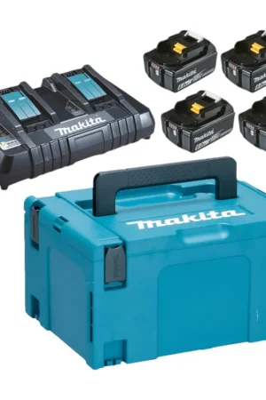 Kit d'alimentation par batterie Makita (198091-4) 4 batteries BL 1860 B 18 V 6,0 Ah + chargeur DC 18 RD + Makpac Prix Promo