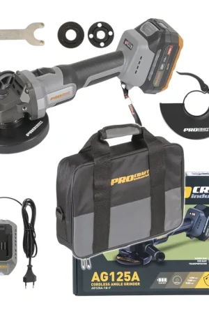Prix Bas Procraft Industrial AG125A-1B-F Meuleuse d'angle sans fil 20 V 125 mm Brushless + 1x batterie 4,0 Ah + chargeur + housse