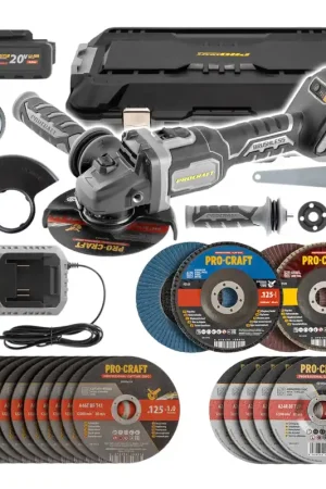 Procraft SAG125B-CD Meuleuse d'angle sans fil 20 V 125 mm Brushless + 1x batterie 4,0 Ah + chargeur + coffret Remise
