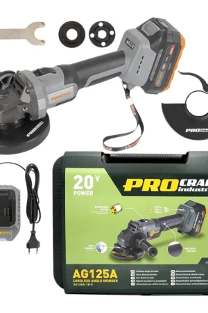 Procraft Industrial AG125A Meuleuse d'angle sans fil 20 V 125 mm Brushless + 1x batterie 4,0 Ah + chargeur + coffret Achat Immédiat