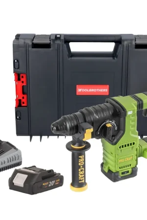 Offre Limitée Procraft PHA30bb Marteau perforateur sans fil 20 V 2,8 J SDS plus Brushless + 1x batterie 2,0 Ah + chargeur + boîte à outils RHINO