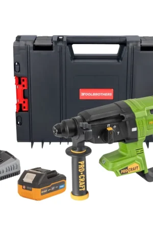 Bon Plan Procraft PHA40bb Marteau perforateur sans fil 20 V 2,6 J SDS plus Brushless + 1x batterie 4,0 Ah + chargeur + boîte à outils RHINO