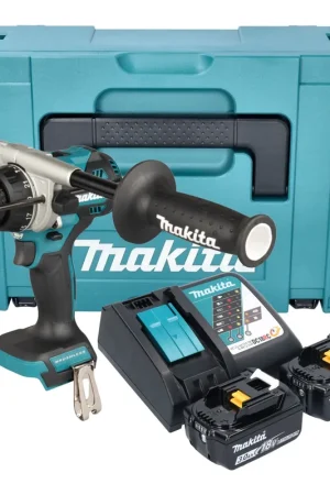 Affaire À Saisir Makita DHP 492 RFJ Perceuse-visseuse à percussion sans fil 18 V 141 Nm Brushless + 2x batterie 3,0 Ah + chargeur + Makpac