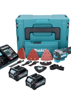 Makita TM 001 GD203 Outil multifonctions sans fil 40 V max Starlock Max Brushless + 2x batterie 2,5 Ah + 37 pcs. kit accessoires + chargeur + Makpac Offre Spéciale