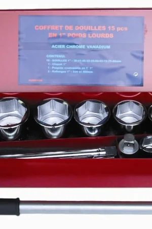 Coffret Poids Lourd 1" 15 Pièces Douilles, Cliquet Produit De Marque