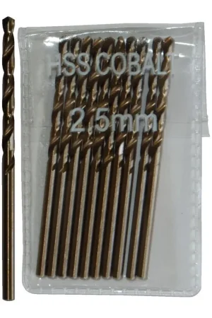 Sachet 10 Forets Métaux D.2,5 mm HSS M35 Cobalt 5% DIN338 Cylindriques Achat Immédiat