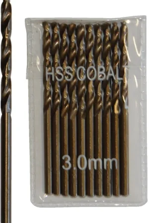 Sachet 10 Forets Métaux D.3,0 mm HSS M35 Cobalt 5% DIN338 Cylindriques Livraison Express
