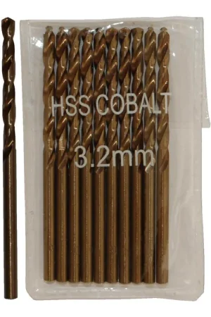 Sachet 10 Forets Métaux D.3,2 mm HSS M35 Cobalt 5% DIN338 Cylindriques Expédié Aujourd'hui