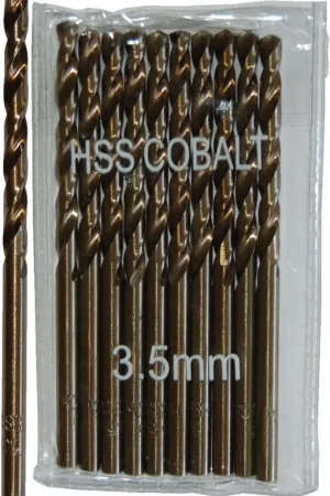 Sachet 10 Forets Métaux D.3,5 mm HSS M35 Cobalt 5% DIN338 Cylindriques Nouvelle Collection