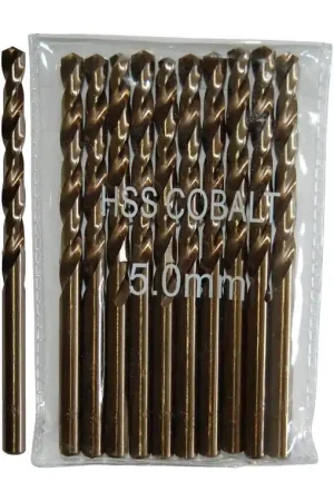 Sachet 10 Forets Métaux D.5,0 mm HSS M35 Cobalt 5% DIN338 Cylindriques Produit De Marque