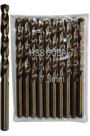 Sachet 10 Forets Métaux D.7,5 mm HSS M35 Cobalt 5% DIN338 Cylindriques Seulement Aujourd'hui