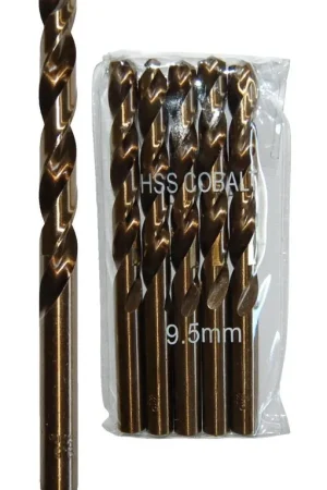 Sachet 5 Forets Métaux D.9,5 mm HSS M35 Cobalt 5% DIN338 Cylindriques Réduction