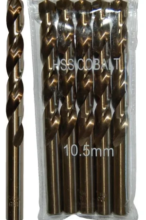 Solde Sachet 5 Forets Métaux D.10,5 mm HSS M35 Cobalt 5% DIN338 Cylindriques